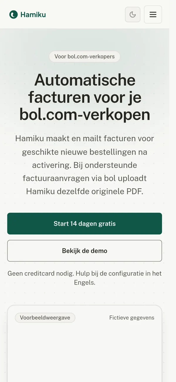 Hamiku homepage on a phone.